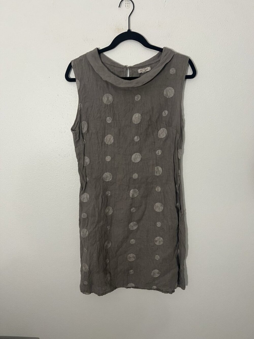 Lina Tomei Gray Sleeveless Polka Dot Linen Dress With Pockets Size Medium